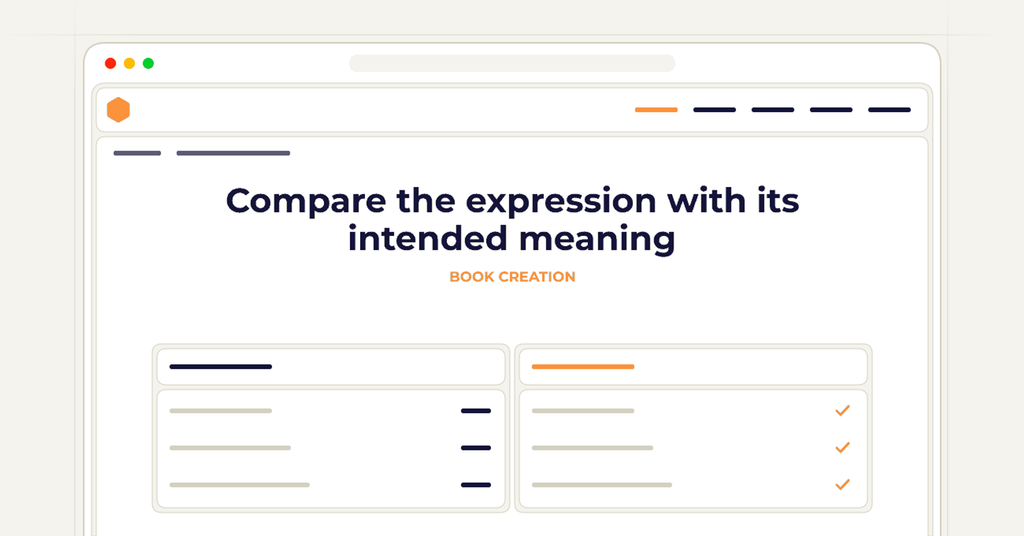 Symbolic publishing workflow for compare the expression with its intended meaning