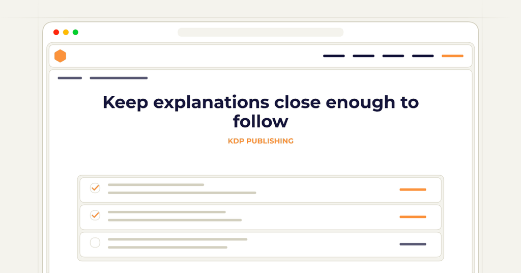 Symbolic review checklist for keep explanations close enough to follow