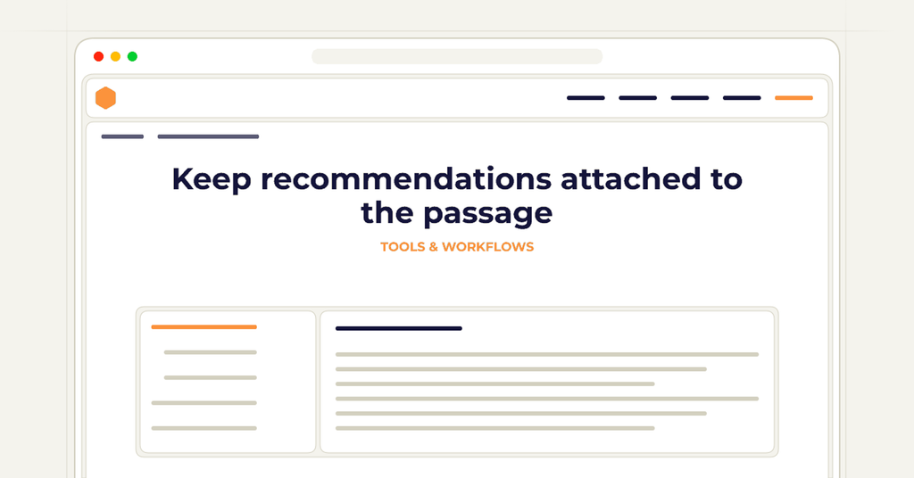 Symbolic publishing workflow for keep recommendations attached to the passage