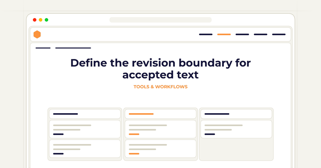 Symbolic review checklist for define the revision boundary for accepted text
