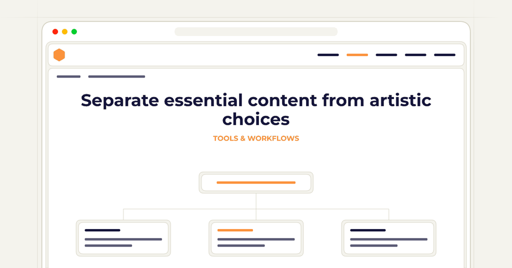 Symbolic publishing workflow for separate essential content from artistic choices