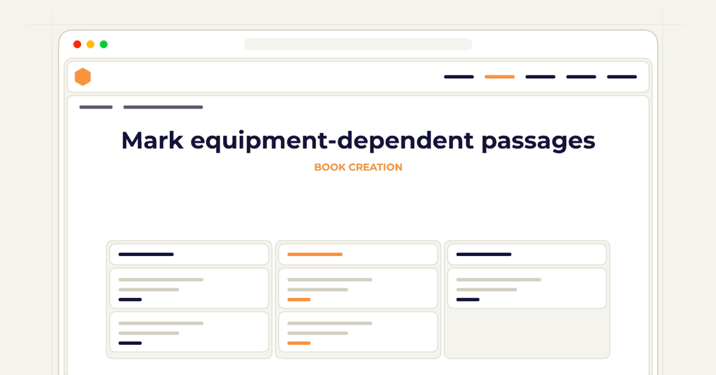 Symbolic publishing workflow for mark equipment-dependent passages