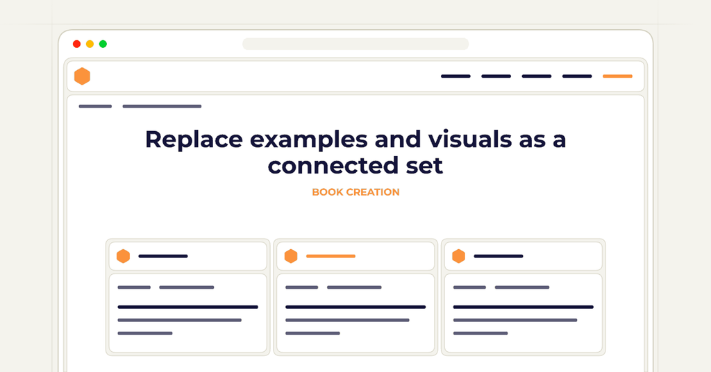 Symbolic review checklist for replace examples and visuals as a connected set