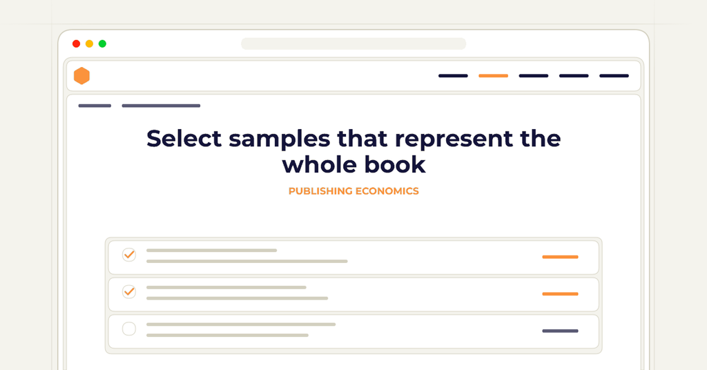 Symbolic publishing workflow for select samples that represent the whole book
