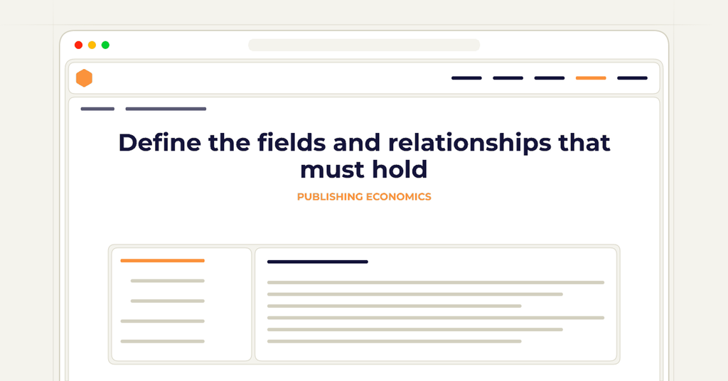 Symbolic publishing workflow for define the fields and relationships that must hold