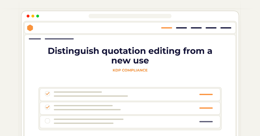 Symbolic review checklist for distinguish quotation editing from a new use