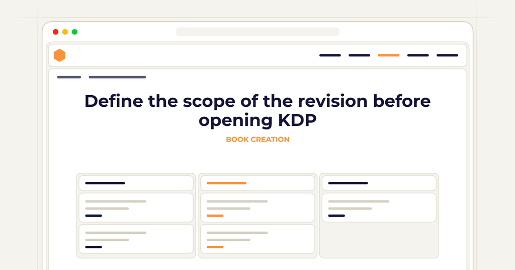 Symbolic publishing workflow for define the scope of the revision before opening kdp