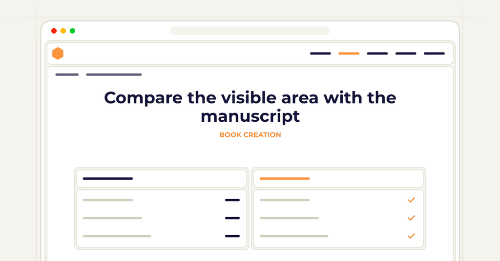 Symbolic publishing workflow for compare the visible area with the manuscript