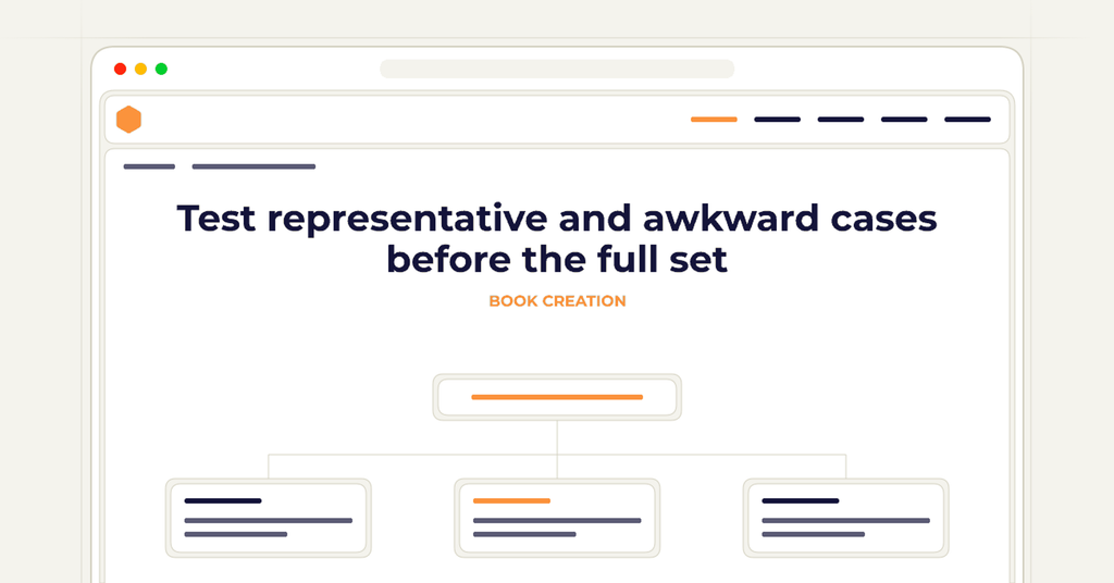 Symbolic review checklist for test representative and awkward cases before the full set