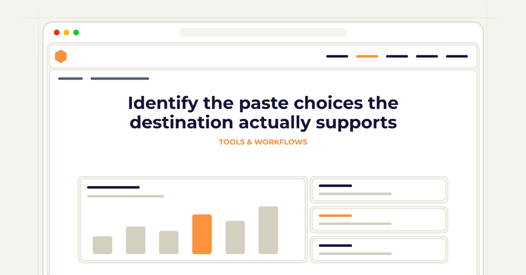 Symbolic publishing workflow for identify the paste choices the destination actually supports