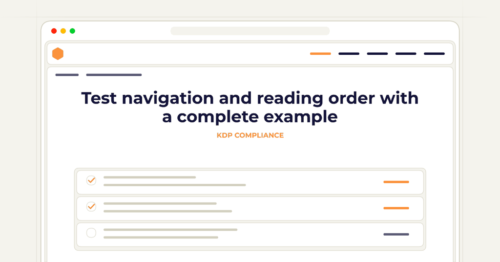 Symbolic review checklist for test navigation and reading order with a complete example
