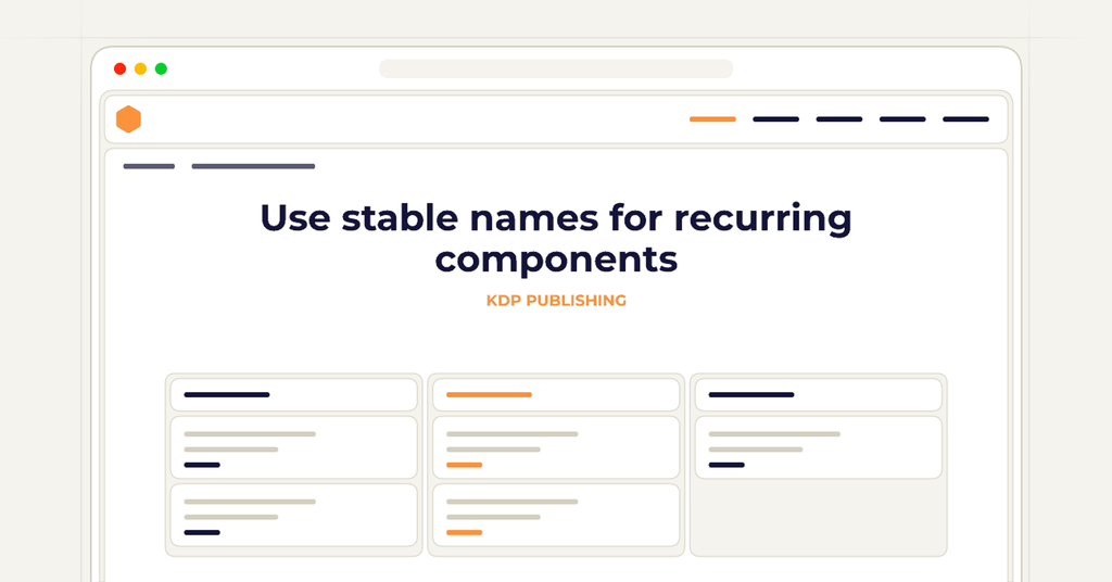 Symbolic publishing workflow for use stable names for recurring components