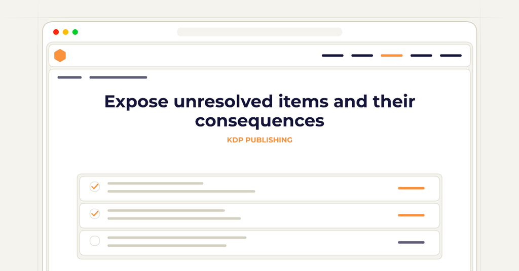 Symbolic review checklist for expose unresolved items and their consequences