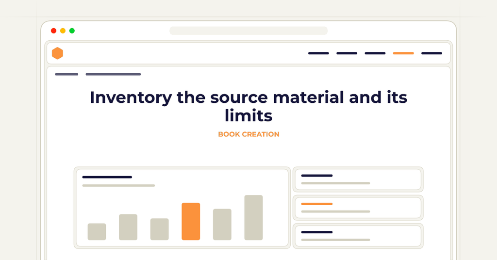 Symbolic publishing workflow for inventory the source material and its limits