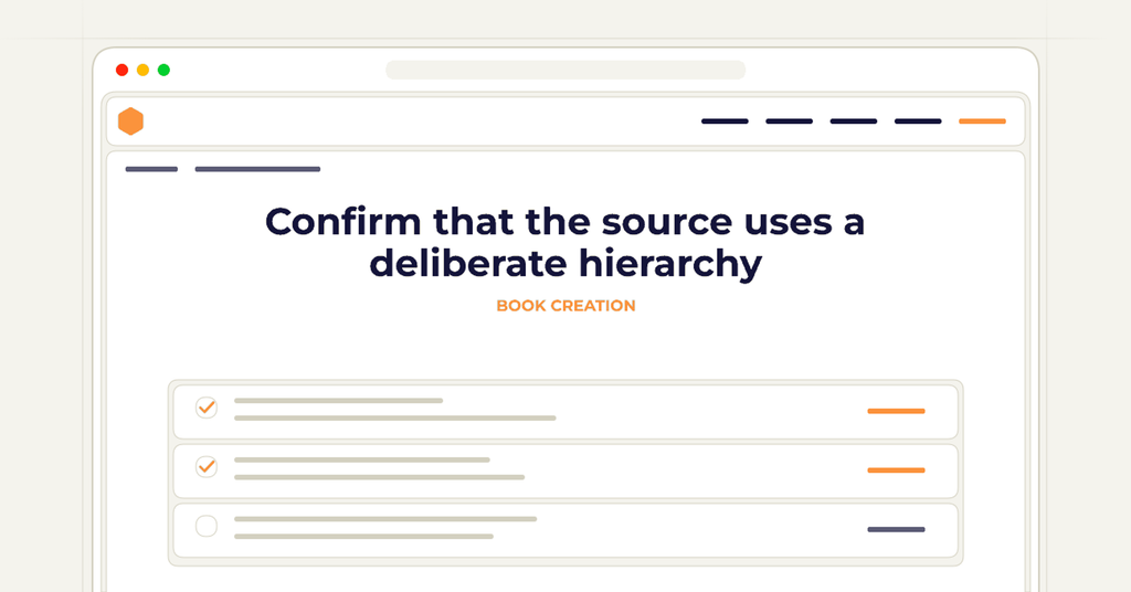 Symbolic publishing workflow for confirm that the source uses a deliberate hierarchy