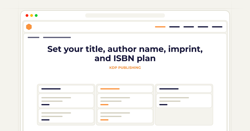 Symbolic review checklist for set your title, author name, imprint, and isbn plan