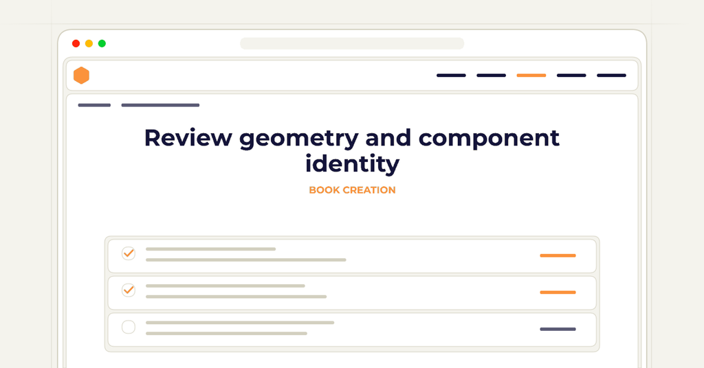 Symbolic review checklist for review geometry and component identity