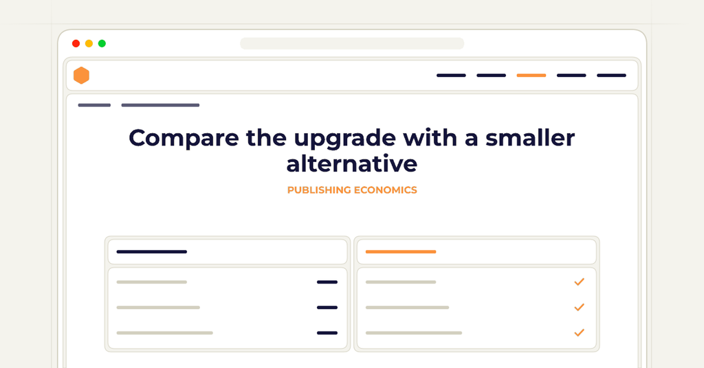 Symbolic publishing workflow for compare the upgrade with a smaller alternative