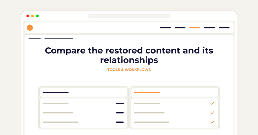 Symbolic review checklist for compare the restored content and its relationships