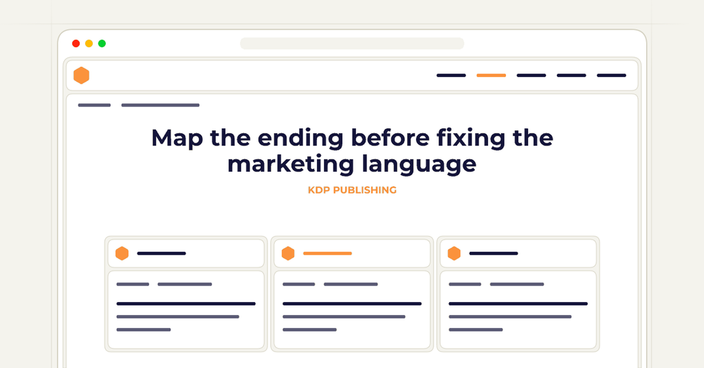 Symbolic publishing workflow for map the ending before fixing the marketing language
