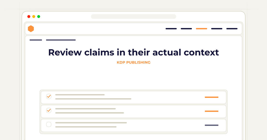 Symbolic publishing workflow for review claims in their actual context