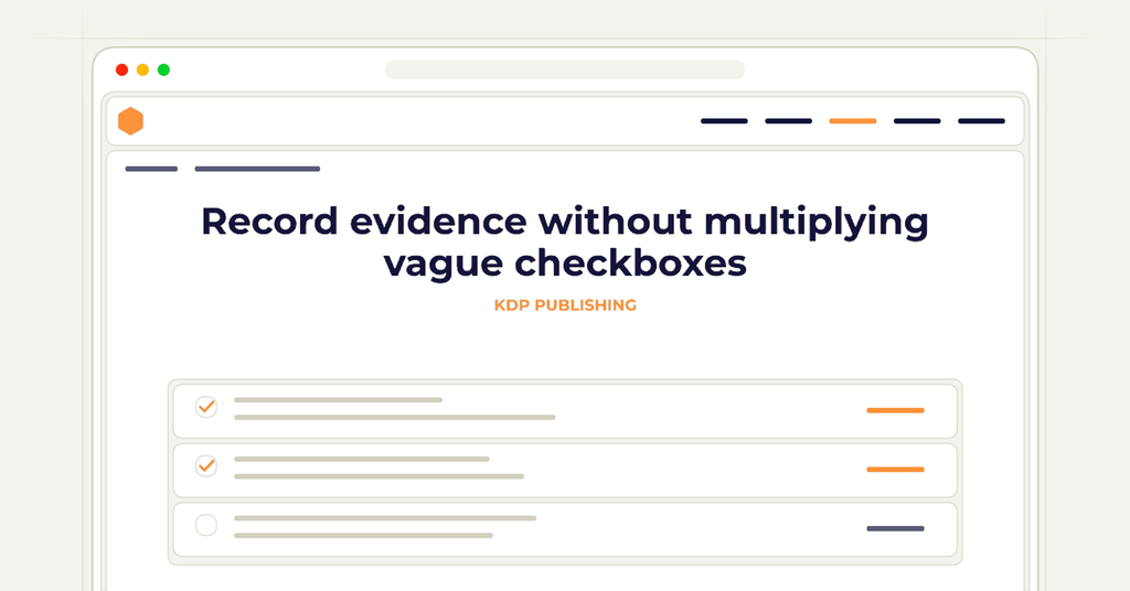 Symbolic review checklist for record evidence without multiplying vague checkboxes