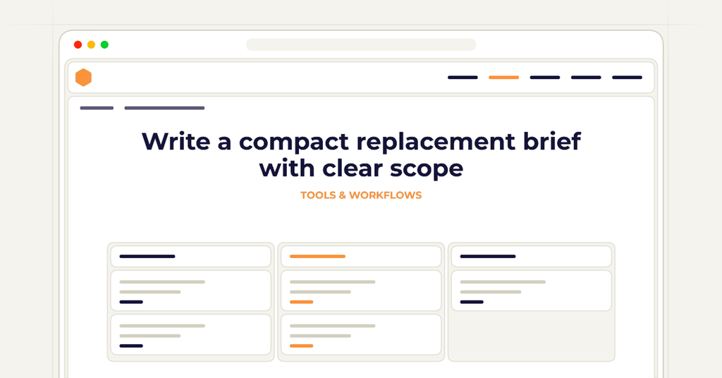 Symbolic review checklist for write a compact replacement brief with clear scope