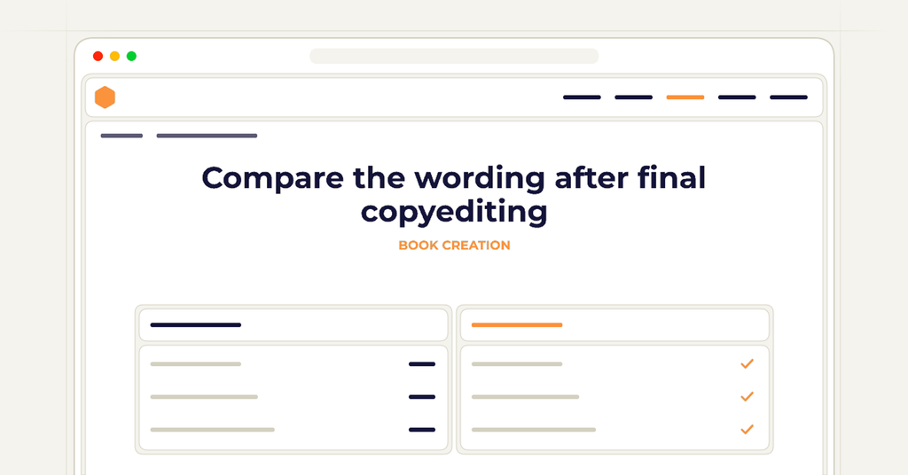 Symbolic publishing workflow for compare the wording after final copyediting