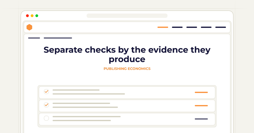 Symbolic publishing workflow for separate checks by the evidence they produce