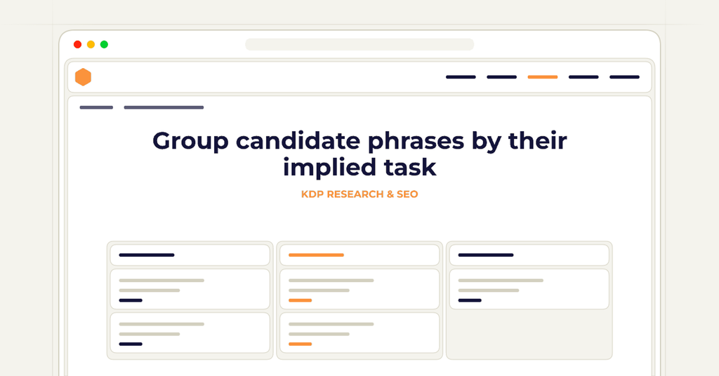Symbolic review checklist for group candidate phrases by their implied task