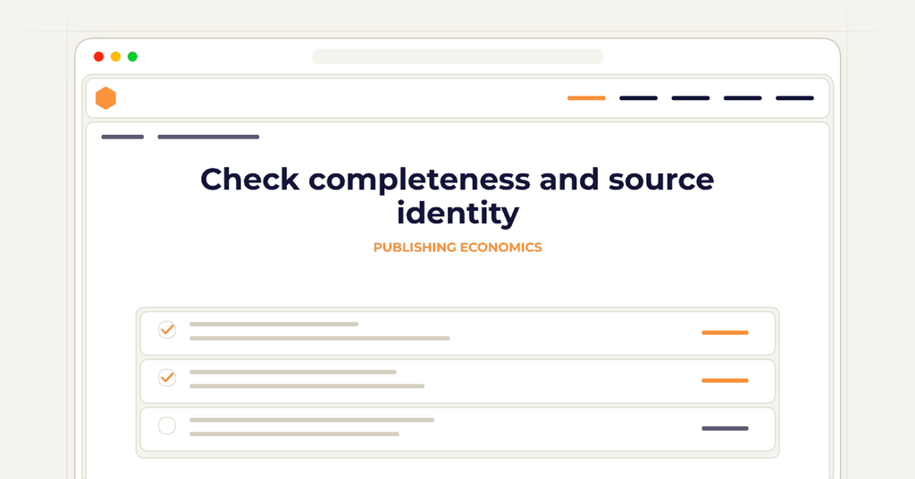 Symbolic publishing workflow for check completeness and source identity