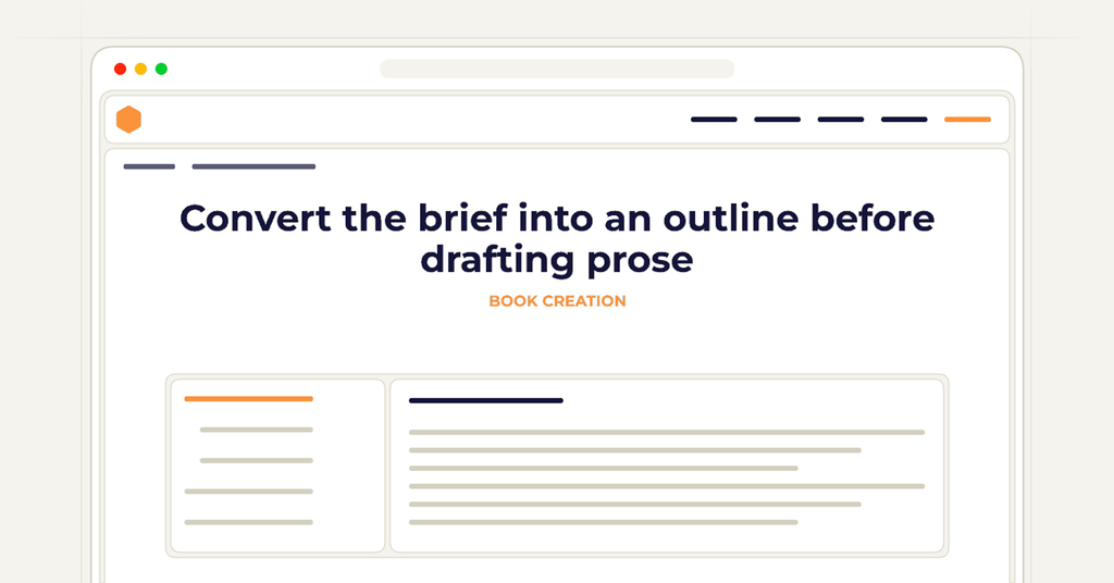Symbolic publishing workflow for convert the brief into an outline before drafting prose
