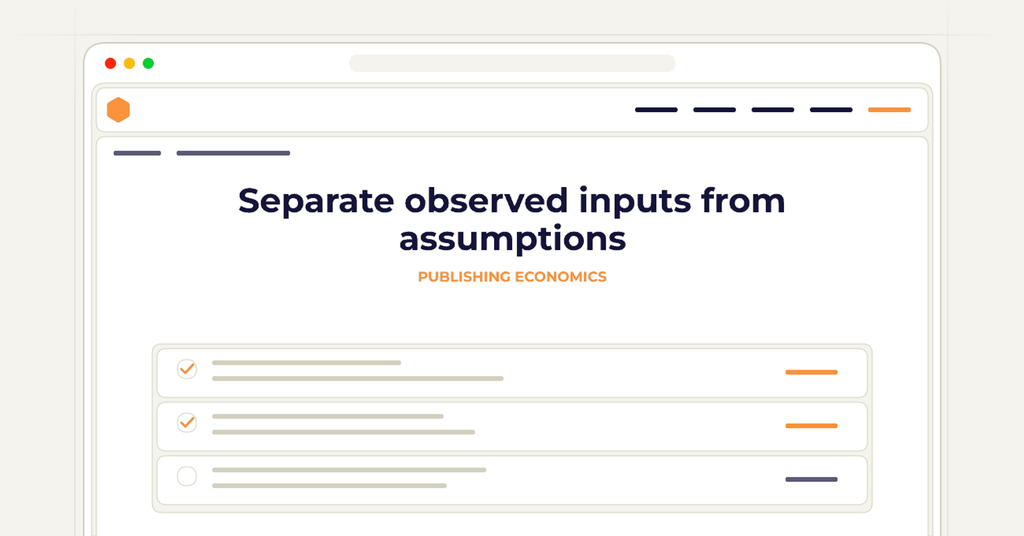 Symbolic publishing workflow for separate observed inputs from assumptions