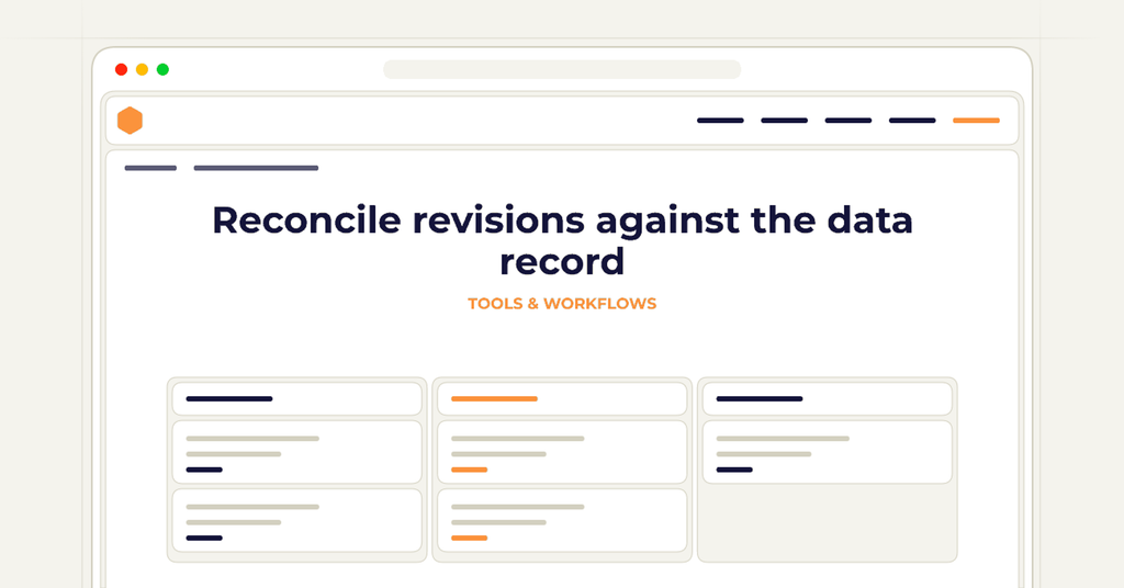 Symbolic review checklist for reconcile revisions against the data record
