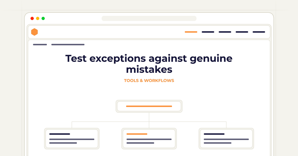 Symbolic review checklist for test exceptions against genuine mistakes