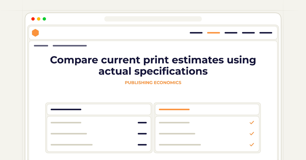 Symbolic review checklist for compare current print estimates using actual specifications