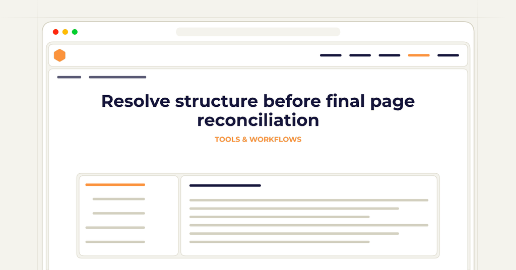 Symbolic review checklist for resolve structure before final page reconciliation