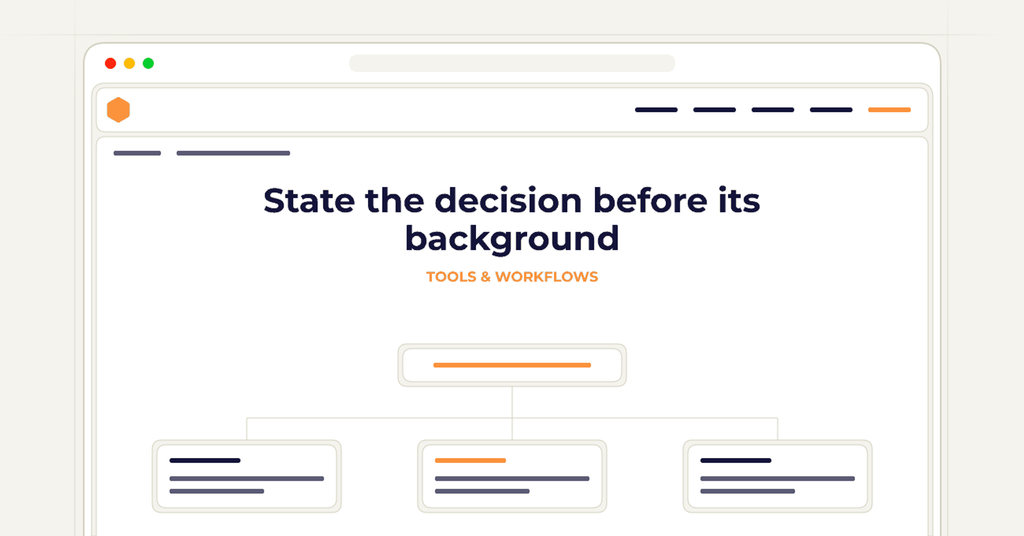 Symbolic publishing workflow for state the decision before its background