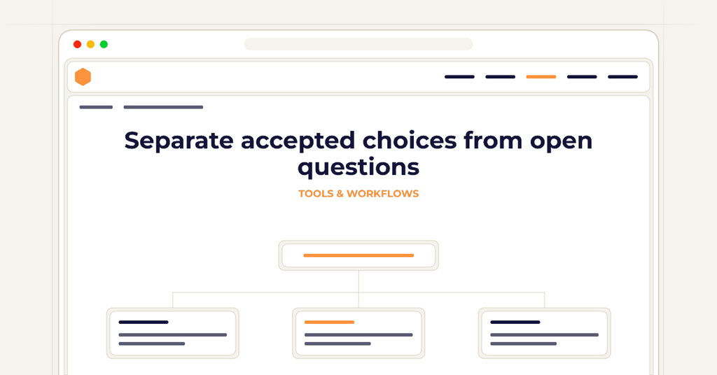 Symbolic review checklist for separate accepted choices from open questions