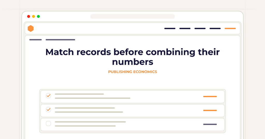 Symbolic publishing workflow for match records before combining their numbers
