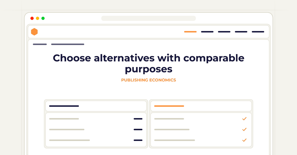 Symbolic publishing workflow for choose alternatives with comparable purposes