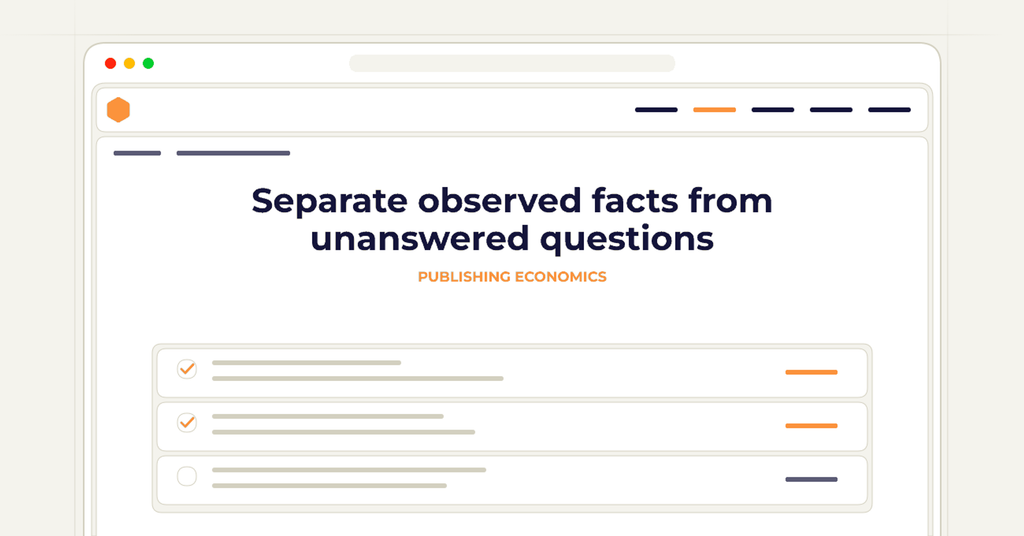 Symbolic review checklist for separate observed facts from unanswered questions