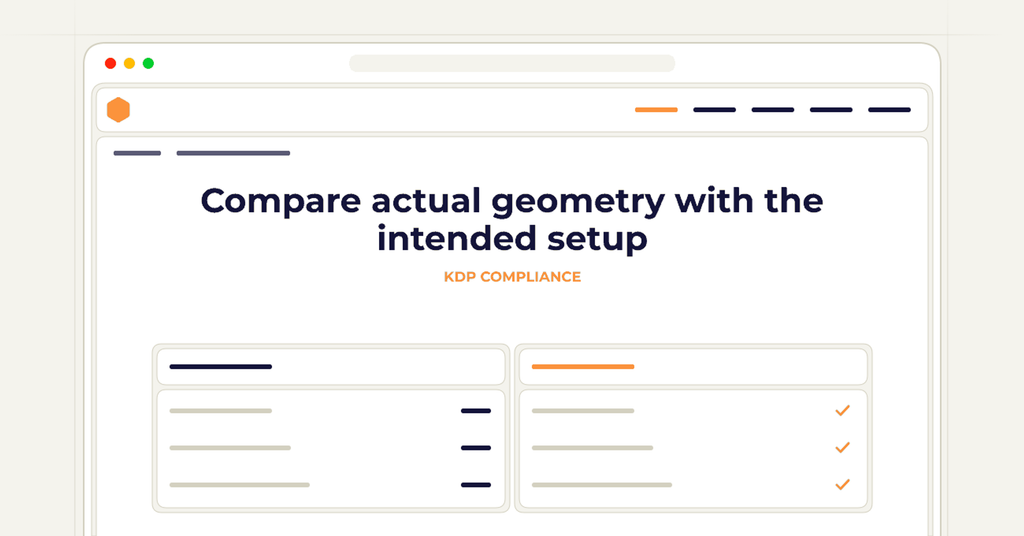 Symbolic publishing workflow for compare actual geometry with the intended setup