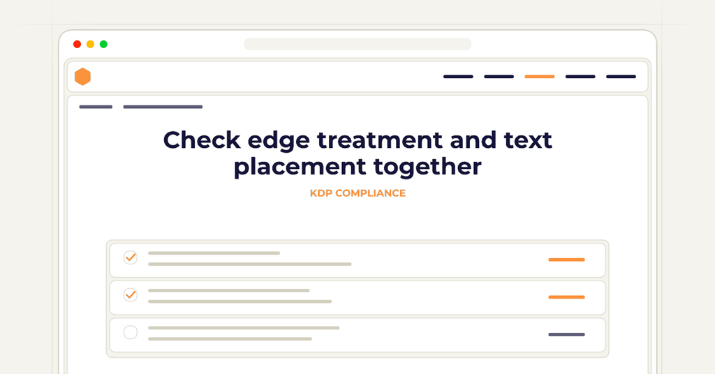 Symbolic review checklist for check edge treatment and text placement together