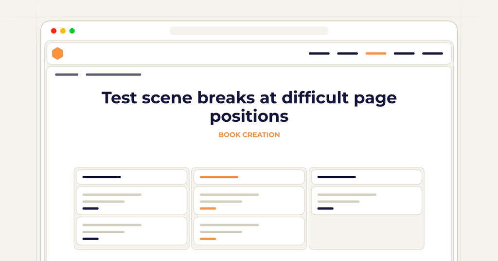 Symbolic publishing workflow for test scene breaks at difficult page positions