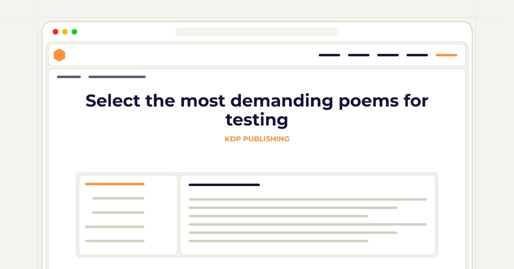 Symbolic publishing workflow for select the most demanding poems for testing