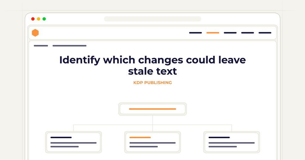 Symbolic publishing workflow for identify which changes could leave stale text