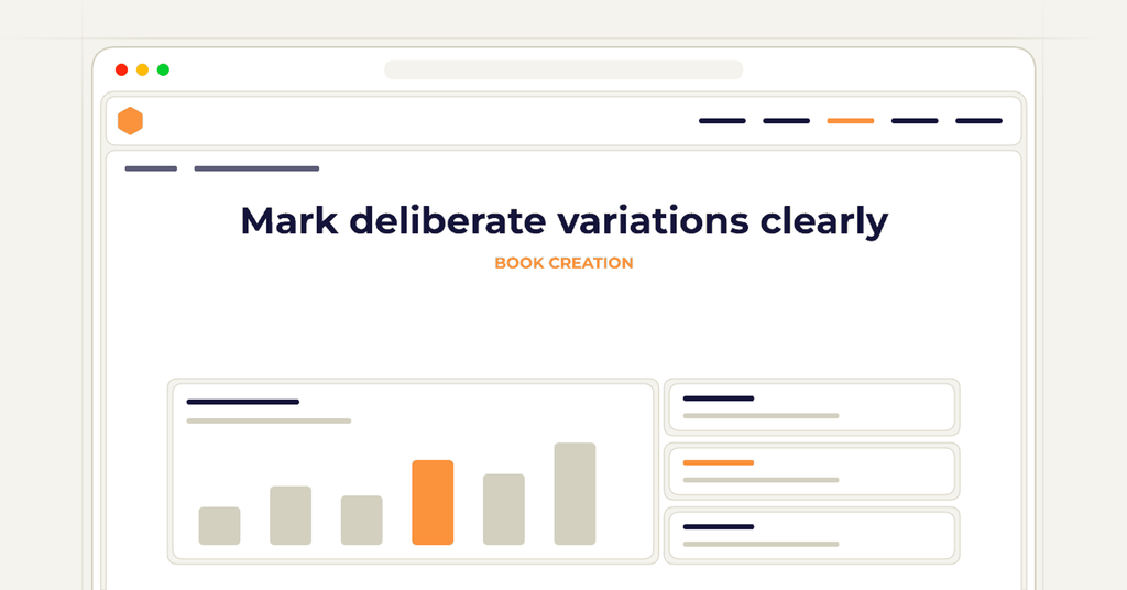 Symbolic publishing workflow for mark deliberate variations clearly