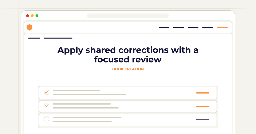Symbolic review checklist for apply shared corrections with a focused review