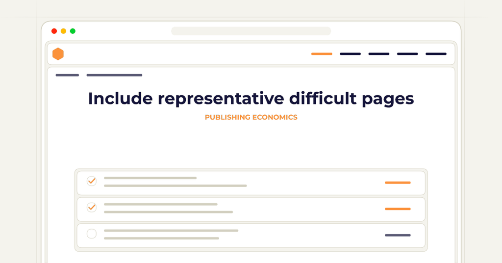 Symbolic publishing workflow for include representative difficult pages